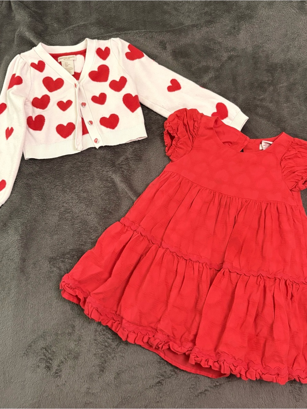 Christian Siriano Red Tiered Dress with White Heart Cardigan